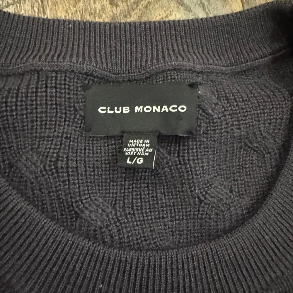Club Monaco 100% Wool Textured Knit Sweater Mens Large Purple Crewneck
